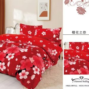 法蘭絨 鋪棉床包兩用被四件式組 【櫻花之戀】保暖 冬天必備 加高35cm