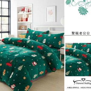 法蘭絨 鋪棉床包兩用被四件式組 【聖誕老公公】保暖 冬天必備 加高35cm