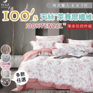 Tencel天絲™萊賽爾纖維製成的 100%100支 特大雙人 6 x 7尺 薄床包舖棉兩用被四件式組-多款選擇-100ab